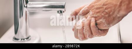 Coronavirus Prävention Händewaschen mit Seife und heißem Wasser. Handhygiene für den Ausbruch von Coronavirus. Schutz durch häufiges Händewaschen Stockfoto