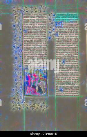 Shapur, König von Persien, demütigt den römischen Kaiser Valerian, Unbekannt, Paris, Frankreich, um 1413–1415, Tempera Farben, Blattgold, Goldfarbe, und Tinte auf Pergament, Blatt: 42 × 29.6 cm (16 9/16 × 11 5/8 in.), neu gestaltet von Gibon, Design von warmen fröhlich glühen von Helligkeit und Lichtstrahlen Ausstrahlung. Klassische Kunst neu erfunden mit einem modernen Twist. Fotografie inspiriert von Futurismus, umarmt dynamische Energie der modernen Technologie, Bewegung, Geschwindigkeit und Kultur revolutionieren. Stockfoto