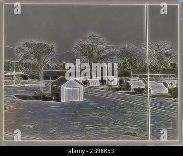 Ansicht des Migrantenlagers Kern, Gemeindezentrum links. California, Dorothea lange (amerikanisch, 1895 - 1965), November 1936, Silbergelatine-Druck, 18.5 × 23.9 cm (7 5/16 × 9 7/16 in.), Neugestaltung von Gibon, Design von warmen fröhlich glühenden Helligkeit und Lichtstrahlen Ausstrahlung. Klassische Kunst neu erfunden mit einem modernen Twist. Fotografie inspiriert von Futurismus, umarmt dynamische Energie der modernen Technologie, Bewegung, Geschwindigkeit und Kultur revolutionieren. Stockfoto
