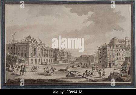 Lichtung der Louvre Colonnade, 1770 Jules-Adolphe Chauvet (après   1906). Dégement de la colonnade du Louvre vers 1770. Pflaume, Lavis, Aquarelle. Paris, musée Carnavalet. Stockfoto