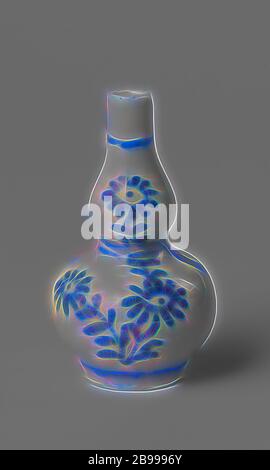 Miniatur-Doppelkürbis-Vase mit blühenden Pflanzen, Miniatur-Kürbis-förmige Porzellanvase, in Unterglasur blau gemalt. Blühende Pflanzen (Aster) und ein Bogen an der Wand. Blau und weiß Ornament aus Pflanzenformen abgeleitet, anonym, China, c. 1675 - c. 1724, Qing-Dynastie (1644-1912) / Kangxi-Periode (1662-1722) / Yongzheng-Periode (1723-1735), Porzellan (Material), Glasur, Kobalt (Mineral), Vitrifikation, H 4.7 cm d 2.6 cm, neu von Gibon, Design von warmen fröhlich glühen von Helligkeit und Lichtstrahlen Ausstrahlung. Klassische Kunst neu erfunden mit einem modernen Twist. Fotografie inspiriert von Futurismus, umarmt d Stockfoto