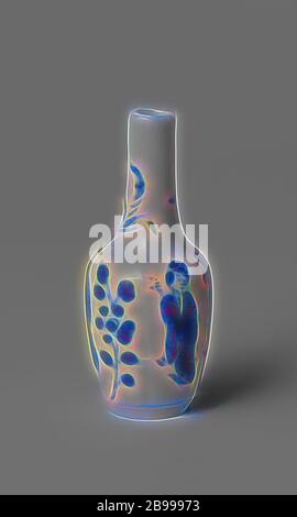 Miniatur-Flaschenvase mit blühenden Pflanzen und chinesischen Damen, Miniatur-Sechslappige, flaschenförmige Vase aus Porzellan, in Unterglasur blau gemalt. An der Wand sechsmal abwechselnd eine blühende Pflanze und eine chinesische Dame (lange Liste) mit einem Zweig in der Hand. Blau und weiß Ornament aus Pflanzenformen abgeleitet, Chinesisch, anonym, China, c. 1675 - c. 1724, Qing-Dynastie (1644-1912) / Kangxi-Periode (1662-1722) / Yongzheng-Periode (1723-1735), Porzellan (Material), Glasur, Kobalt (Mineral), Malerei, H 5.1 cm d 2.1 cm, neu gestaltet von Gibon, Design von warmen fröhlich glühen von Helligkeit und Lichtstrahlen Ausstrahlung. C Stockfoto