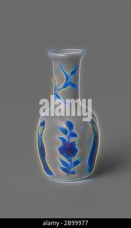 Miniatur-Flaschenvase mit blühenden Pflanzen und chinesischen Damen, Miniatur-Sechslappige, flaschenförmige Porzellanvase, in Unterglasur blau gemalt. Sechs blühende Pflanzen an der Wand und chinesische Damen (lange Linien). Blau und weiß Ornament aus Pflanzenformen abgeleitet, anonym, China, c. 1675 - c. 1724, Qing-Dynastie (1644-1912) / Kangxi-Periode (1662-1722) / Yongzheng-Periode (1723-1735), Porzellan (Material), Glasur, Kobalt (Mineral), Malerei, H 4.2 cm d 2.1 cm, neu gestaltet von Gibon, Design von warmen fröhlich glühen von Helligkeit und Lichtstrahlen Ausstrahlung. Klassische Kunst neu erfunden mit einem modernen Twist. Photogr Stockfoto