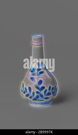 Miniatur-Flasche Vase mit einer blühenden Pflanze, Miniatur-Flasche-Vase aus Porzellan mit einem birnenförmigen Körper, in Unterglasur blau gemalt. Eine blühende Pflanze an der Wand und Schulter. Die andere Seite mit einem Bogen. Blau und weiß Ornament aus Pflanzenformen abgeleitet, anonym, China, c. 1675 - c. 1724, Qing-Dynastie (1644-1912) / Kangxi-Periode (1662-1722) / Yongzheng-Periode (1723-1735), Porzellan (Material), Glasur, Kobalt (Mineral), Malerei, H 5.5 cm d 2.9 cm, neu gestaltet von Gibon, Design von warmen fröhlich glühen von Helligkeit und Lichtstrahlen Ausstrahlung. Klassische Kunst neu erfunden mit einem modernen Twist. Phot Stockfoto