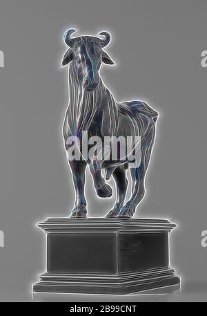 Stier, der Kopf des Stiers ist leicht nach links gedreht, das linke Vorderbein angehoben, das linke Hinterbein nach vorne gelegt, die schwingende Schwanzpflaume liegt an der linken Flanke., Giambologna (Werkstatt von), Florenz, c. 1600, Beeld, H 21.6 cm × B 26.0 cm × T 7.0 cm H 8.6 cm × B 21.3 cm × T 11.2 cm H 30.2 cm × B 26.0 cm × T 11.2 cm, neu gestaltet von Gibon, Design von warmen fröhlich Leuchten der Helligkeit und Lichtstrahlen Ausstrahlung. Klassische Kunst neu erfunden mit einem modernen Twist. Fotografie inspiriert von Futurismus, umarmt dynamische Energie der modernen Technologie, Bewegung, Geschwindigkeit und Kultur revolutionieren. Stockfoto