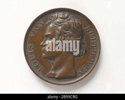 Beethoven (1770-187) Jacques Edouard Gatteaux (1788-1881). "Ludwing van Beethoven (1770-187)". Bronze. Paris, musée Carnavalet. Stockfoto