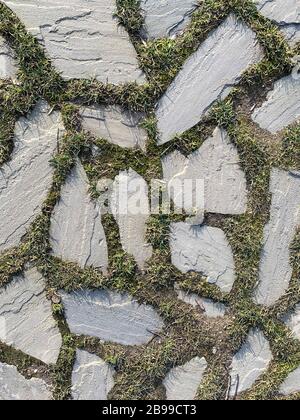 Hintergrund aus mehrfarbigen Steinen unterschiedlicher Form. Stockfoto