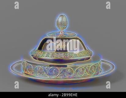 Runde Schale, Runde Empire Schale aus vergoldeten Silber. Dekoriert mit einem schmalen Palmrand. Graviert mit Potemkinschen Wappen, Erde (eines der vier Elemente), (Geschichte von) Cybele, Rhea Cybele, große Mutter der Götter (Berecynt (h) ia), Blumen in einer Vase, Schildkröten, Schildkröten, Eidechsen: Eidechse, Jean Baptiste Claude Odiot, Paris, c. 1819, Silber (Metall), Vergoldung (Material), Vergoldung, neu gestaltet von Gibon, Design von warmen fröhlichen Leuchten von Helligkeit und Lichtstrahlen Ausstrahlung. Klassische Kunst neu erfunden mit einem modernen Twist. Fotografie inspiriert von Futurismus, umarmt dynamische Energie der modernen Technologie, mov Stockfoto