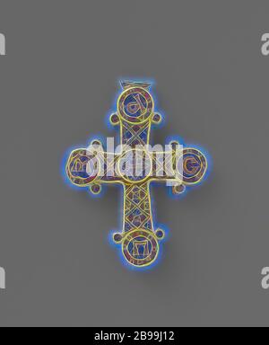 Anhänger in Form eines Kreuzes, Kreuz aus Gold, mit E-Mail. Die Kreuzarme werden von Kreisen mit Zeichen geschlossen. Die andere Emaille Dekoration ist geometrisch., anonym, Byzanz (möglicherweise), c. 900 - c. 1100, Gold (Metall), L 3.1 cm × B 2.9 cm, neu gestaltet von Gibon, Design von warmen fröhlich glühen von Helligkeit und Lichtstrahlen Ausstrahlung. Klassische Kunst neu erfunden mit einem modernen Twist. Fotografie inspiriert von Futurismus, umarmt dynamische Energie der modernen Technologie, Bewegung, Geschwindigkeit und Kultur revolutionieren. Stockfoto