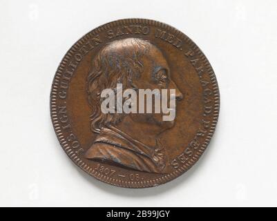 Joseph-Ignace Guillotin (1738-1814), Doktor und französischer politischer Mann, Erfinder der Guillotine, 1807 Jean-Pierre Droz (1746-1823). Joseph Ignace Guillotin (1738-1814), médecin et homme politique français, inventeur de la Guillotine. Bronze, 1807. Paris, musée Carnavalet. Stockfoto