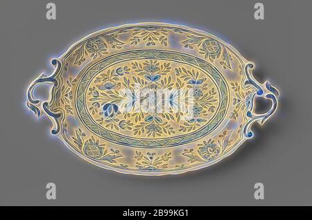 Schale, oval, mit samenförmigen Ohren, Steingutschale, Teil einer Dienstleistung. In Unterglasur blau mit floralen Motiven gemalt. Markiert., De Porceleijne Fles, Delft, c. 1880, Steingut, Vitrifikation, H 3.5 cm × B 30.0 cm × T 18.5 cm, neu gestaltet von Gibon, Design von warmen fröhlich glühen von Helligkeit und Lichtstrahlen Ausstrahlung. Klassische Kunst neu erfunden mit einem modernen Twist. Fotografie inspiriert von Futurismus, umarmt dynamische Energie der modernen Technologie, Bewegung, Geschwindigkeit und Kultur revolutionieren. Stockfoto