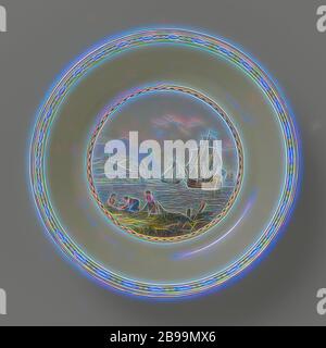 Untertasse, bunt bemalt mit Hafengesicht, Porzellanuntertasse, bemalt mit Hafengesicht innerhalb eines Kreises, der in einem gelben Boden gerettet wurde. Die Schale ist markiert., Meissener Porzellan Manufaktur, Meissen, 1804, Porzellan (Material), H 3.0 cm × T 13.4 cm, neu gestaltet von Gibon, Design von warmen fröhlichen Leuchten von Helligkeit und Lichtstrahlen Ausstrahlung. Klassische Kunst neu erfunden mit einem modernen Twist. Fotografie inspiriert von Futurismus, umarmt dynamische Energie der modernen Technologie, Bewegung, Geschwindigkeit und Kultur revolutionieren. Stockfoto