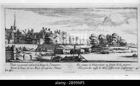 FÜR ARSENAL Israël Silvestre (1621-1691) et Israël Heniet (1590-1661). "Vue de l'Arsenal". Eau-forte, 1650-1655. Paris, musée Carnavalet. Stockfoto