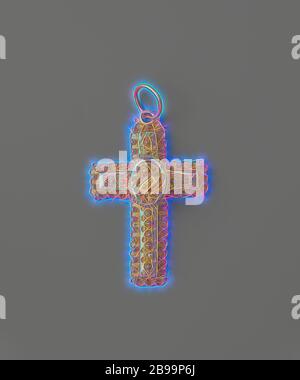 Anhänger, hauptsächlich aus filigranen Zeeland-Knoten gebildet, Anhänger aus Gold in Form eines Kreuzes. Das aus dünnem Gold gepresste Kreuz ist mit filigranem, hauptsächlich aus Zeeland-Knospen bestehendem, verziert. In der Mitte ein ovaler Rise mit S-förmiger Verzierung. Markiert: Eichenblatt., Niederlande, c. 1885 - c. 1900, Gold (Metall), filigran, H 3.8 cm × B 3.6 cm × T 0.9 cm, neu gestaltet von Gibon, Design von warmen fröhlich glühen von Helligkeit und Lichtstrahlen Ausstrahlung. Klassische Kunst neu erfunden mit einem modernen Twist. Fotografie inspiriert von Futurismus, umarmt dynamische Energie der modernen Technologie, Bewegung, Geschwindigkeit und revolutionieren Stockfoto