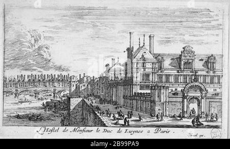 HOTEL VON SIR HERZOG VON LUYNES IN PARIS Israël Silvestre (1621-1691) et Israël Heniet (1590-1661). "L'hôtel de monsieur le duc de Luynes à Paris". Eau-forte, 1650-1660. Paris, musée Carnavalet. Stockfoto