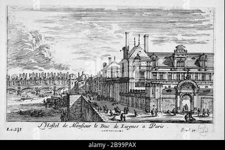 HOTEL VON SIR HERZOG VON LUYNES IN PARIS Israël Silvestre (1621-1691) et Israël Heniet (1590-1661). "L'hôtel de monsieur le duc de Luynes à Paris". Eau-forte, 1650-1660. Paris, musée Carnavalet. Stockfoto