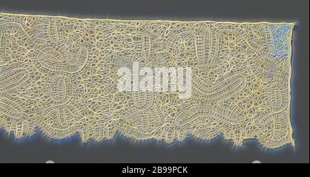 Strip Klöppelspitze mit symmetrischen Komposition mit Schmetterling - geformte Motiv in der Mitte und von occhiolini Schleifen umgeben, Streifen von natürlichen Farben Klöppelspitze, Osteuropäische Spitze. Das sich wiederholende Muster besteht aus einem mehr oder weniger symmetrische Komposition, in der die Konturen der Motive mit gewundenen Bändern, die in der Breite variieren. Die Zusammensetzung besteht in der Mitte eines Schmetterlings-förmige Motiv mit einer Art Baldachin darüber auf, welche die gleichen Curling Motive auf beiden Seiten nach unten hängen. Die Motive sind miteinander durch eine Schleife Muster wie mit occhiolini verbunden. Die Bänder Stockfoto