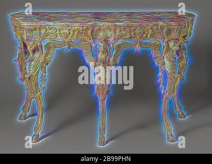 Konsolentisch Wandtisch, die Möbel ruht auf fünf gestreckt S-förmige buck Beine, mit leafwork mit hängenden Blumen Girlanden auf der Oberseite geschmückt, ein Wechsel in den geflügelten Löwen Köpfe mit offenen Mund. Auf der Frieze oberhalb des Lion's Head befindet sich ein palmet, Curling Akanthus- Blatt, das aus zwei Blätter, Stiele, zu beiden Seiten der Löwenköpfe flankiert. Über die Tangente Punkte der Flügel des Löwen, Blumen gesäumten Schädel der Fries, Ornament, hybrid Tiere, akanthus angewendet werden, Giovanni Battista Piranesi (nach), Rom, C. 1769, Linde, Vergoldung (Material), Vergoldung, h 91,5 cm Stockfoto