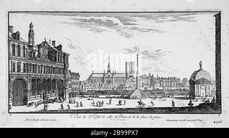 Blick auf das Hotel de Ville in Paris und die Greve Israël Silvestre (1621-1691) und Israël Henriet (1590-1661). "Vue de l'Hôtel-de-Ville de Paris et de la Place de Grève". Eau-forte, 1650-1655. Paris, musée Carnavalet. Stockfoto