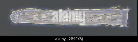 Distanzstück aus Steuerschieber Spitze mit Herz und runde Blume, Distanzstück aus natürlichen - Niederländische Schieber Spitze gefärbt. Das sich wiederholende Muster besteht abwechselnd ein Herz und eine Blume zwischen zwei längliche Curling verlässt. Das Herz ist abwechselnd von der einen und umgekehrt. Die Motive sind durch ein rundes Gitter Boden mit Flechten Schichten verbunden. Die Motive sind in Leinen mit durchbrochenem Kanten und Ausschnitte in der kreisförmigen Blume Herz gemacht. Der Ober- und Unterseite des Streifens sind gerade und genäht, um ein Stück Bettwäsche aus einem Abbruch beendet., anonym, Antwerpen, C. 1640 - C. 1660, Leinen (Material), Spule Stockfoto