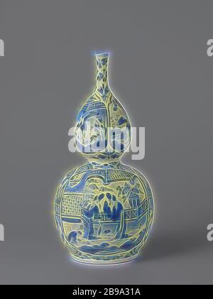 Zwei Vasen mit doppeltem Kürbis ein Paar mit Kürbisform, Calabash-förmige Vase mit Darstellungen im chinesischen Stil. Marke GK (Gerrit Pieterszoon kam), Besitzer der drei vergoldeten Aston-Platten. Delft, Ende des 17. Jahrhunderts, Chinesisch (andere kulturelle Aspekte), De Drie Posteleyne Aston, Delft, c. 1700, Steingut, H 34 cm, neu gestaltet von Gibon, Design von warmen fröhlich glühen von Helligkeit und Lichtstrahlen Ausstrahlung. Klassische Kunst neu erfunden mit einem modernen Twist. Fotografie inspiriert von Futurismus, umarmt dynamische Energie der modernen Technologie, Bewegung, Geschwindigkeit und Kultur revolutionieren. Stockfoto