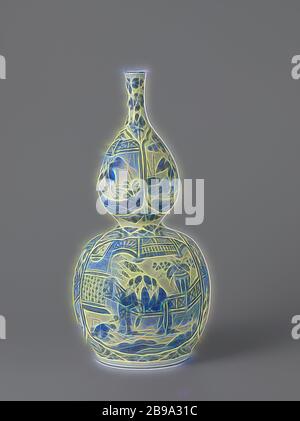 Zwei Vasen mit doppeltem Kürbis ein Paar mit Kürbisform, Calabash-förmige Vase mit Darstellungen im chinesischen Stil. Marke GK (Gerrit Pieterszoon kam), Besitzer der drei vergoldeten Aston-Platten. Delft, Ende des 17. Jahrhunderts, Chinesisch (andere kulturelle Aspekte), De Drie Posteleyne Aston, Delft, 1700, Steingut, H 34 cm, neu gestaltet von Gibon, Design von warmen fröhlich glühen von Helligkeit und Lichtstrahlen Ausstrahlung. Klassische Kunst neu erfunden mit einem modernen Twist. Fotografie inspiriert von Futurismus, umarmt dynamische Energie der modernen Technologie, Bewegung, Geschwindigkeit und Kultur revolutionieren. Stockfoto