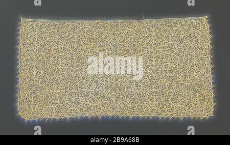 Krawatte aus Nadelspitze mit Kerzenmotiven, Krawatte aus naturfarbener Nadelspitze: Flache venezianische Spitze oder Point de France. Auf einem groben sechseckigen Netzboden ist ein Hintergrund von fünf symmetrischen und sehr dünnen Kandelabre-Motiven, die durch verzweigte Spiralreben mit Miniatur-Palmblüten und Knospen verbunden sind. Auf drei Seiten fertig mit abwechselnd großen und kleinen dreieckigen Bögen., anonym, Italien (möglicherweise), c. 1690 - c. 1709, Leinen (Material), flach venezianisch (Nadelspitze), H 22 cm × B 44 cm, neu gestaltet von Gibon, Design von warmen fröhlichen Leuchten von Helligkeit und Lichtstrahlen Ausstrahlung. Cla Stockfoto