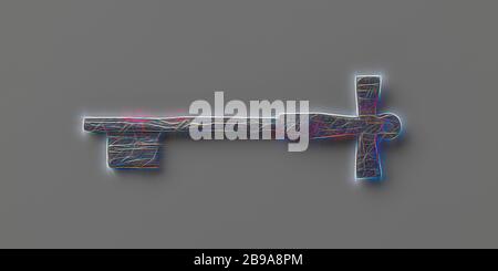 Schlüssel mit einem Griff in Form eines Anthonius-Kreuzes (?) Und gekrönt von einem Auge. Dünner Griff und fester Bart., 1700 - 1800, Eisen (Metall), L 11.8 cm × B 3.8 cm, neu gestaltet von Gibon, Design von warmen fröhlichen Leuchten von Helligkeit und Lichtstrahlen Ausstrahlung. Klassische Kunst neu erfunden mit einem modernen Twist. Fotografie inspiriert von Futurismus, umarmt dynamische Energie der modernen Technologie, Bewegung, Geschwindigkeit und Kultur revolutionieren. Stockfoto