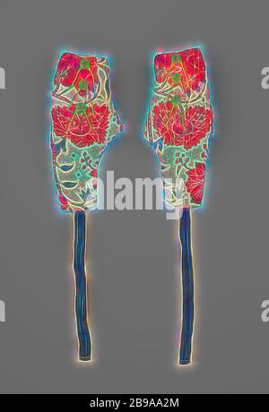 Ein Paar Oversleeves, Kinderärmel von sitzt, verziert mit drei Holzknöpfen, eingewickelt mit grünem Seidenfaden und grüner Kordel Dekoration, blauem Leinenband und weißem Leinenfutter, Ärmel, weiß mit farbigen Blumen und grünen Seidenknöpfen und Dekoration (Teil eines friesischen Kinderkostüms). Aus Schiermonnikoog., anonym, Coromandelkust, c. 1750 - c. 1775, Baumwolle (Textil), Chintz, Flusen, knoop, Seide, L 19 cm, neu gestaltet von Gibon, Design von warmen fröhlich glühen von Helligkeit und Lichtstrahlen Ausstrahlung. Klassische Kunst neu erfunden mit einem modernen Twist. Fotografie inspiriert von Futurismus, umarmt dy Stockfoto