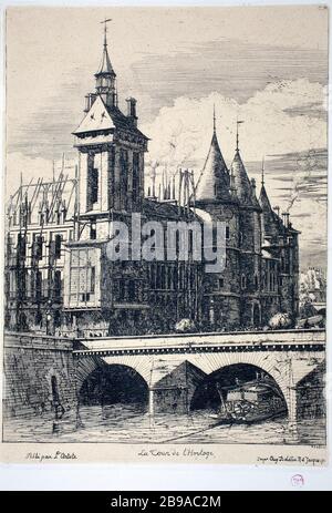 DER UHRTURM: BRÜCKE ZUM WECHSEL VON CHARLES MERYON (1821-1868). "La Tour de l'Horloge: Pont au change". Eau-forte. Paris, musée Carnavalet. Stockfoto