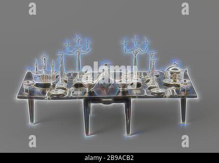 Desserttrommel, rechteckige Trommel mit schrägem Deckel. Die Knospe des Deckels wird durch einen Blütenzweig gebildet. Girlanden sind auf den Wänden der Trommel eingraviert. Die Trommel ist mit stk gekennzeichnet. = Amsterdam, jrl. = E (1789) und mt. = Hendrik Duller. Die Trommel gehört zu einer runden Trommel, Hendrik duller, Amsterdam, 1789, Silber (Metall), H 3.3 cm × B 3.3 cm × T 1.9 cm, neu gestaltet von Gibon, Design von warmen fröhlich glühen von Helligkeit und Lichtstrahlen Ausstrahlung. Klassische Kunst neu erfunden mit einem modernen Twist. Fotografie inspiriert von Futurismus, umarmt dynamische Energie der modernen Technologie, Bewegung, Geschwindigkeit und revolutionieren Kultur Stockfoto