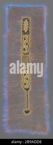 Stofffragment mit Clavus, naturfarbenes Leinenfragment mit angenähtem Clavus in Burgund und Natur, abwechselnd mit gestreckter Rosette, Ranke mit Blattwerk und Flechtenband verziert, endend in einem dünnen Streifen mit Schildverzierung., anonym, Egypte, c. 300 - c. 499, ketting en inslag, inslag, Tapisserie, H 35.0 cm × B 11.5 cm, neu gestaltet von Gibon, Design von warmen fröhlich glühen von Helligkeit und Lichtstrahlen Ausstrahlung. Klassische Kunst neu erfunden mit einem modernen Twist. Fotografie inspiriert von Futurismus, umarmt dynamische Energie der modernen Technologie, Bewegung, Geschwindigkeit und Kultur revolutionieren. Stockfoto