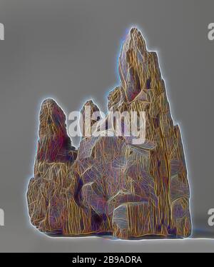 Christus in Gethsemane, aus dem Soest-Altarbild, Fragment bestehend aus einem Hügel, auf dem ein Teil des knienden Christus mit seinem rechten Fuß und Fragmente der Apostel. Der Berg ist von einer Palisade umgeben, Christi Gebet im Garten Gethsemane während der Nacht, Meister des Soest Altarpiece, Utrecht, c. 1475 - c. 1500, Eiche (Holz), vergoldet, H 40.5 cm × B 30.5 cm × T 15.5 cm, neu gestaltet von Gibon, Design von warmen fröhlich glühen von Helligkeit und Lichtstrahlen Ausstrahlung. Klassische Kunst neu erfunden mit einem modernen Twist. Fotografie inspiriert von Futurismus, umarmt dynamische Energie des modernen Techno Stockfoto