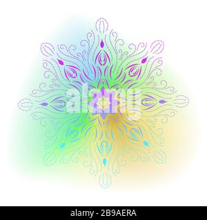 Mandala auf Verlaufshintergrund. Rundes Schmuckmuster. Indisch. Arabisch, Zierde des Islams, Symbol für die Kultur des Buddhismus Stock Vektor