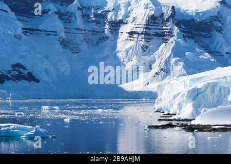 Berge und Eisberge zwischen den Inseln rund um die Antarktische Halbinsel, Palmer Archipel, Antarktis Stockfoto