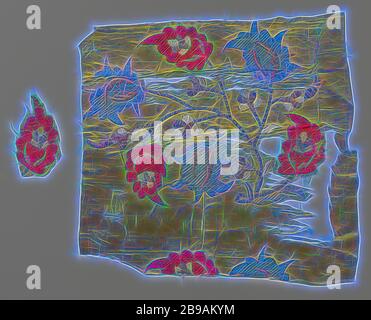 Fragment aus gelber Seide Stoff mit bunten Stickerei, Fragment aus gelber Seide Stoff mit bunten Stickerei. Das Fragment besteht aus vier zusammengenähten Fragmenten. Die Stickerei hat einen Blumenzweig mit blauen und roten Blüten und Blütenknospen aus grün, rosa, orange und silber. Ein Fragment in Form einer Blume mit roter Stickerei ist Teil des Fragments., Persien, c. 1500, Seide, Satin, Stickereien, H 33.0 cm × B 34.0 cm H 5.5 cm × B 10.0 cm, neu gestaltet von Gibon, Design von warmen fröhlich glühen von Helligkeit und Lichtstrahlen Ausstrahlung. Klassische Kunst neu erfunden mit einem modernen Twist. P Stockfoto