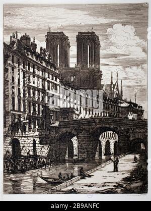 LE PETIT-PONT Charles Meryon (1821-1868). "Le Petit-Pont". Eau-forte, 1850. Paris, musée Carnavalet. Stockfoto