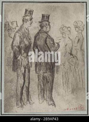 Studie von Männern in einem Gehweg am Rücken, zwei Männern und zwei Frauen Stockfoto