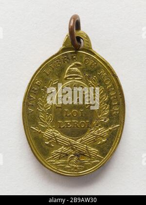 LEBE FREI ODER STERBE, 1791 ANONYME. "Vivre libre ou mourir, 1791". Bronze-Doré. Jahrhunderts. Paris, musée Carnavalet. Stockfoto