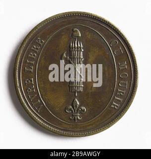 Live Free or die, 17992 (Dummy Title) vivre libre ou mourir. Cuivre doré, 17992. Paris, musée Carnavalet. Stockfoto