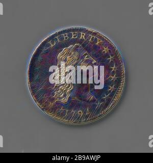 Dollar aus den Vereinigten Staaten von Amerika, 1794, Vereinigte Staaten von Amerika, Dollar, Silbermünze. Vorne: Kopf einer Frau mit welligen Haaren rechts. Jahr im Text unten. Rückseite: adler mit ausgebreiteten Flügeln, die innerhalb von zwei gebundenen Zweigen stehen, rechts stehend. Als Inschrift Wertangabe: EINHEIT HUNDERT CENT EIN DOLLAR., Anonym, Philadelphia, Silber (Metall), markant (Metallbearbeitung), d 3.9 cm × B 26.86 gr, Neugestaltung von Gibon, Design von warmen fröhlich glühen von Helligkeit und Lichtstrahlen Ausstrahlung. Klassische Kunst neu erfunden mit einem modernen Twist. Fotografie inspiriert von Futurismus, umarmt dyna Stockfoto