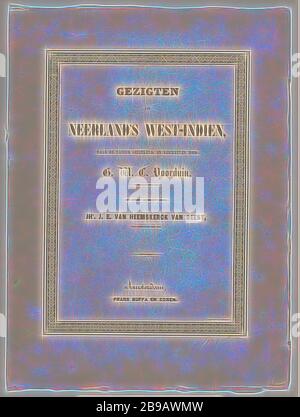 Gesichter aus Neerland's West-Indien (Titel auf Objekt), lose-Blatt-Blech bestehend aus vier separaten Mappen mit identischen Einbände. Ordner 1: Titelseite und sechs Textblätter mit Einführung und Beschreibung der Platten I-XVIII. Karte 2: Karte und Tafeln I-VIII über Suriname. Karte 3: Karte und Tafeln IX-XVIII über die Antillen. Ordner 4: Leer, nur das Cover. Das ganze in einem leeren Pappfolder mit Leinenrücken und grünen Bändern, Suriname, Niederländische Antillen, Gerard Voorduin (auf Objekt erwähnt), 1860 - 1862, Papier, H 68 cm × B 49.3 cm, neu gestaltet von Gibon, Design von warmen fröhlichen glühenden Stockfoto