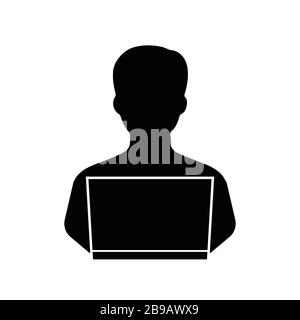 Mann, der an einem Laptop arbeitet. Remote-Arbeit Stock Vektor