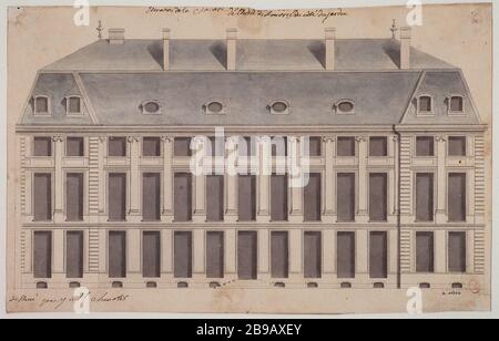 HÖHE DER VORDERSEITE DES HOTELS LOUVOIS, SEITE DES GARTENS JEAN-MICHEL CHEVOTET (1698-17797). "Elévation de la façade de l'hôtel de Louvois, du côté du jardin" vers 1725. Dessin. Paris, musée Carnavalet. Stockfoto