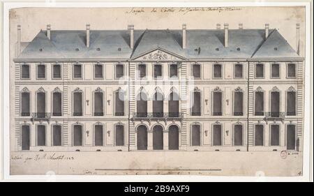 HÖHE DES VORDEREN SEITENGARTENHOTELS DU MAINE JEAN-MICHEL CHEVOTET (1698-17797). "Elévation de la façade du côté jardin de l'hôtel du Maine". Pflaume, Lavis. Paris, musée Carnavalet. Stockfoto