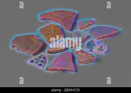 Scherben von Krügen und Porzellan aus dem Wrack des ostindischen Händlers Hollandia, Steinzeug, Rheinisch, Frechen-Ware Krug, fragm of Bodies, Annet, Dutch East India Company, Hollandia (Schiff), anonymous, Keulen, 1700 - in oder vor 13-Aug-1743, Steinzeug, Porzellan (Material), H 7.6 cm × B 5.3 cm × T 0.8 cm × H 3.4 cm × B 1.7 cm × T 0.6 cm, neu gestaltet von Gibon, Design von warmen fröhlich glühen der Helligkeit und Lichtstrahlen Ausstrahlung. Klassische Kunst neu erfunden mit einem modernen Twist. Fotografie inspiriert von Futurismus, umarmt dynamische Energie der modernen Technologie, Bewegung, Geschwindigkeit und Kultur revolutionieren. Stockfoto