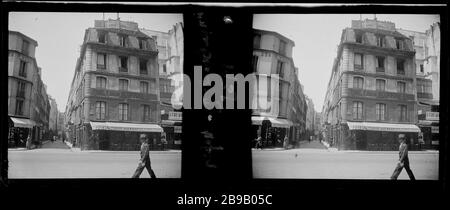 RUE BEAUBOURG CHAPON STRASSE, 4. BEZIRK Rue Beaubourg et rue Chapon, Paris (IVème arr.). 1935. Photographie anonyme. Paris, musée Carnavalet. Stockfoto