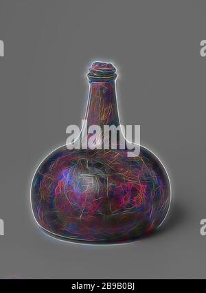 Weinflasche mit Wein aus dem Wrack der East Indies Vessel 't Vliegend Hart, Zwiebelform Weinflasche aus grünem Glas mit rotem (Port) Wein gefüllt und mit Kork und Faden, die der Kork an Ort und Stelle halten musste versiegelt, Dutch East India Company, 't Vliegend Hart (Schiff), Niederlande, 1700 - 3-Feb-1735, Glas, Wein, H 17.2 cm Ã – T 14.5 cm, neu gestaltet von Gibon, Design von warmen fröhlichen Leuchten von Helligkeit und Lichtstrahlen Ausstrahlung. Klassische Kunst neu erfunden mit einem modernen Twist. Fotografie inspiriert von Futurismus, umarmt dynamische Energie der modernen Technologie, Bewegung, Geschwindigkeit und Kultur revolutionieren. Stockfoto