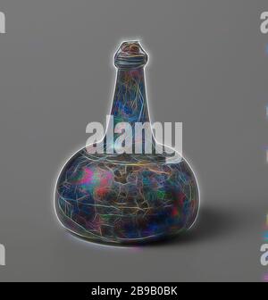 Weinflasche mit Wein aus dem Wrack der East Indies' t Vliegend Hart, zwiebelförmige Weinflasche aus grünem Glas gefüllt mit rotem (Port-)Wein und versiegelt mit Kork und Faden, die der Kork sollte halten in Position, Dutch East India Company, 't Vliegend Hart (Schiff), Niederlande, 1700 - 3-Feb-1735, Wein, H 18.4 cm T 3.1 cm T 14.4 cm, neu gestaltet von Gibon, Design von warmen fröhlich glühenden Helligkeit und Lichtstrahlen Ausstrahlung. Klassische Kunst neu erfunden mit einem modernen Twist. Fotografie inspiriert von Futurismus, umarmt dynamische Energie der modernen Technologie, Bewegung, Geschwindigkeit und Kultur revolutionieren. Stockfoto