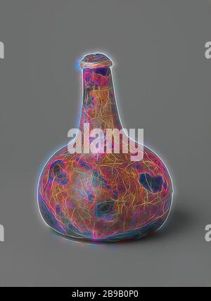 Weinflasche mit Wein aus dem Wrack der East Indies' t Vliegend Hart, zwiebelförmige Weinflasche aus grünem Glas gefüllt mit rotem (Port-)Wein, mit einem Korken geschlossen. Der Faden, der den Korken in der Flasche halten musste, ist verschwunden, Dutch East India Company, 't Vliedend Hart (Schiff), Niederlande, 1700 - 3-Feb-1735, Glas, Wein, H 17.6 cm Ã – d 13.6 cm, neu gestaltet von Gibon, Design von warmen fröhlichen Leuchten von Helligkeit und Lichtstrahlen Ausstrahlung. Klassische Kunst neu erfunden mit einem modernen Twist. Fotografie inspiriert von Futurismus, umarmt dynamische Energie der modernen Technologie, Bewegung, Geschwindigkeit und Revolutionierung Stockfoto
